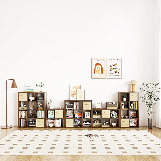 Bookshelf with Storage Bins, 9-Cube Storage Organizer Sturdy Wooden Bookcase - Image 5