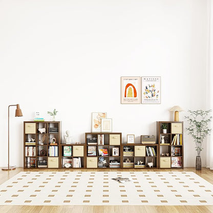Bookshelf with Storage Bin, 4-Cube Storage Organizer, Modern Wood Open Bookcase - Image 7
