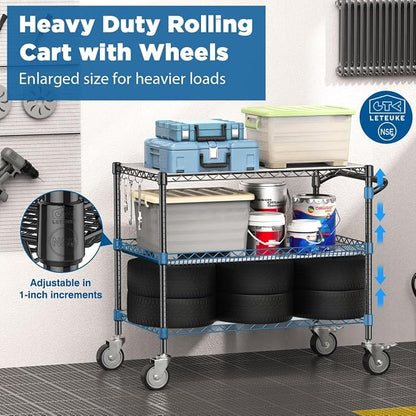 Leteuke 1120LBS Heavy Duty Rolling Utility Cart, 3 Tier Rolling Carts - Image 2