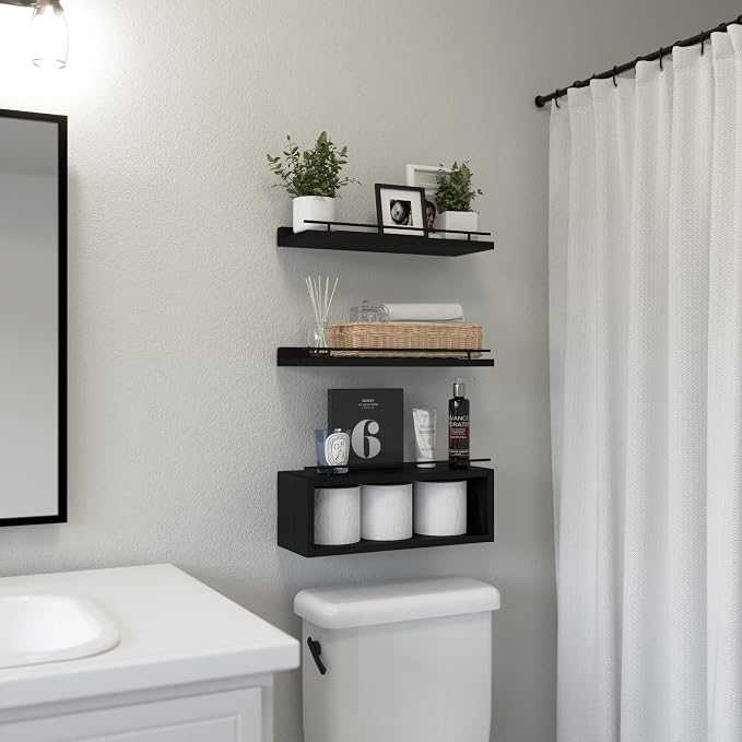 Floating Shelves for Wall with Cube Shelf, Wall Shelves with Metal Rail for - Image 2