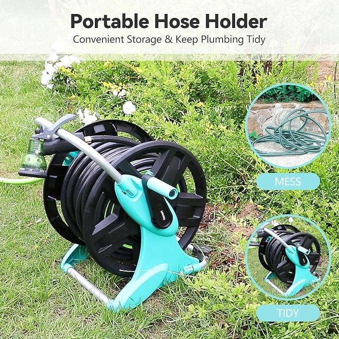 Garden Hose Reel Cart, Hose Holder Up to 50-100 Feet of 5/8" Hose, Wall Mounted - Image 5