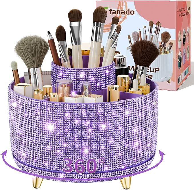 fanado Bling Diamond Makeup Brush Holder, 360° Rotating Makeup Organizer by Unknown
