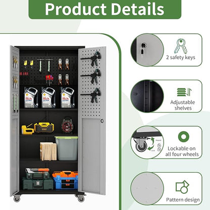 Garage Metal Storage Cabinet, Heavy-Duty Shelving Unit - Image 4