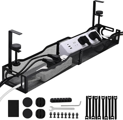 Under Desk Cable Management Tray 25.3 Inch, Clamp-On Cable Organizer Box by QUELIEN