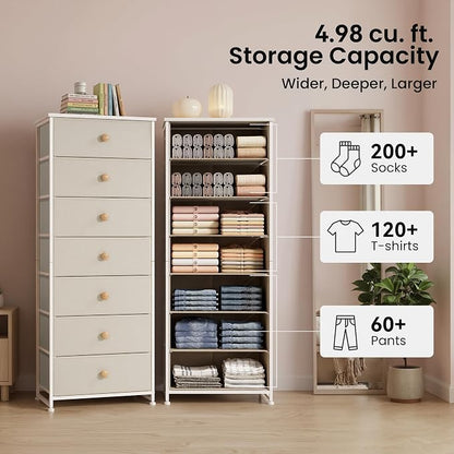 Fabric Dresser for Bedroom, 7-Drawer Tall Vertical Storage Tower | Wooden Top - Image 4