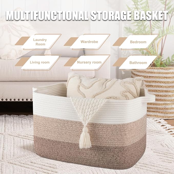 65L Large Storage Basket, Cotton Rope Woven Blanket Basket, Toy Storage - Image 4