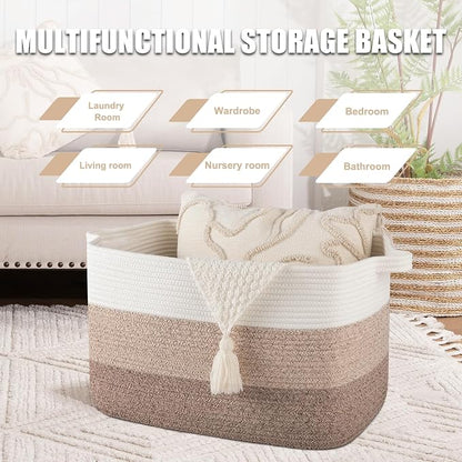 65L Large Storage Basket, Cotton Rope Woven Blanket Basket, Toy Storage - Image 4