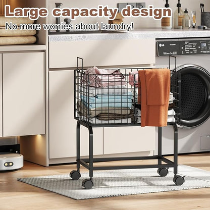 Wire Laundry Hamper Cart, Rolling Laundry Carts - Image 3