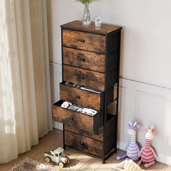 Fabric Dresser for Bedroom, 7-Drawer Tall Vertical Tower) | Wooden Top - Image 5
