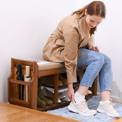 PETKABOO Shoe Bench with Hidden Drawer and Side Holder, 2 Tier Entryway Bench - Image 6