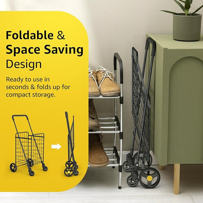 Shopping Cart w/Waterproof Basket Liner & 360° Swivel Wheels | Foldable - Image 6