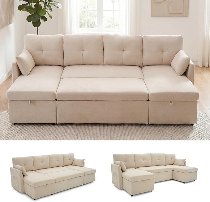Huatean Home Oversized Sleeper Sofa Couch, 100 inch 2 in 1 Pullout Couch Bed by huateanhome