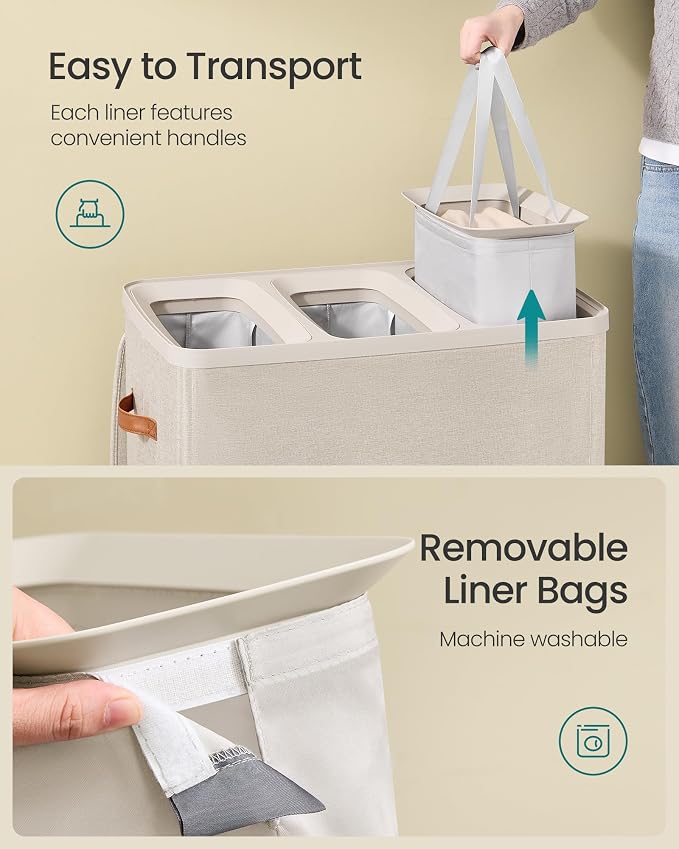 SONGMICS Laundry Basket, 50.2 Gal. Laundry Hamper, 3 Compartments, Easy Assembly - Image 5