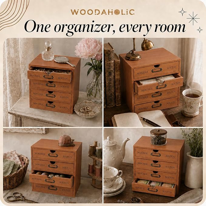 Modular Stackable Apothecary Cabinet 4 Drawer Desk Organizer - Image 5