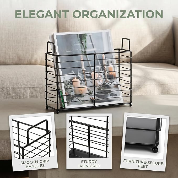 Noamus Metal Magazine Rack, Newspaper Book Tablet Storage Basket, File Holder - Image 3