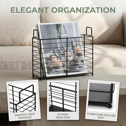 Noamus Metal Magazine Rack, Newspaper Book Tablet Storage Basket, File Holder - Image 3