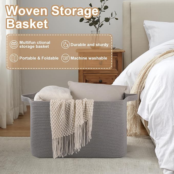 Extra Large Blanket Basket, Rectangle Nursery Blanket Storage - Image 7