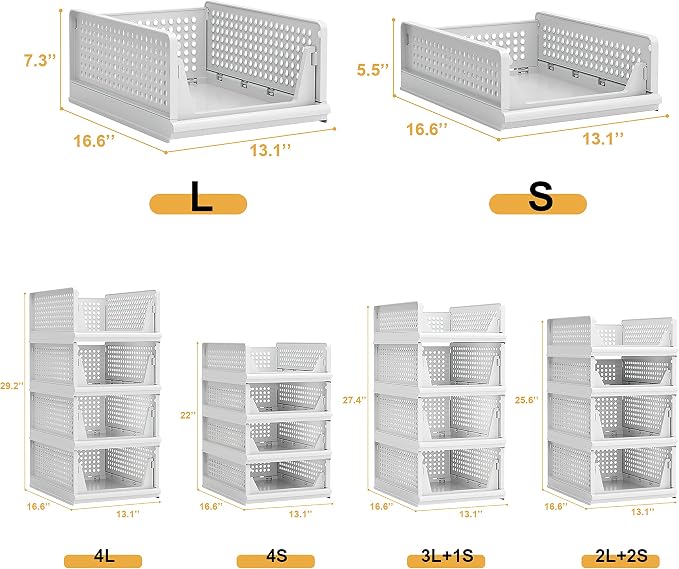 Proarea Stackable Plastic Storage Basket Closet Organizer Bin Foldable Clothes - Image 5