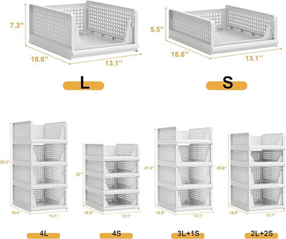Proarea Stackable Plastic Storage Basket Closet Organizer Bin Foldable Clothes - Image 5