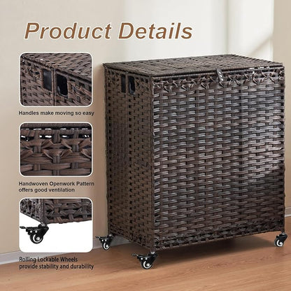 Laundry Hamper with Wheels&Lid, 50.2 Gallons Rolling Laundry Basket with Wheels - Image 7