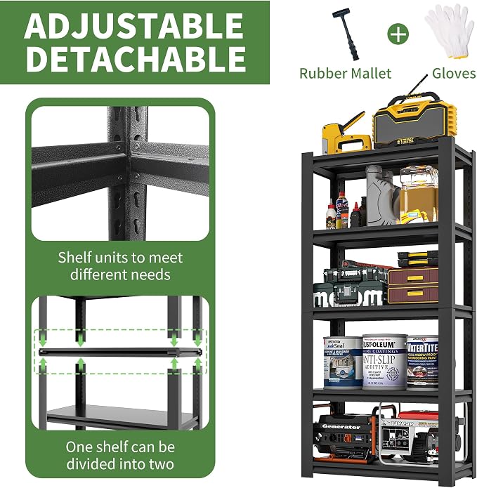 72" H Garage Shelves, Garage Shelving Heavy Duty, 2500Lbs 5 Tier Adjustable - Image 6