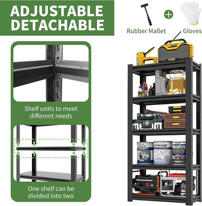 72" H Garage Shelves, Garage Shelving Heavy Duty, 2500Lbs 5 Tier Adjustable - Image 6