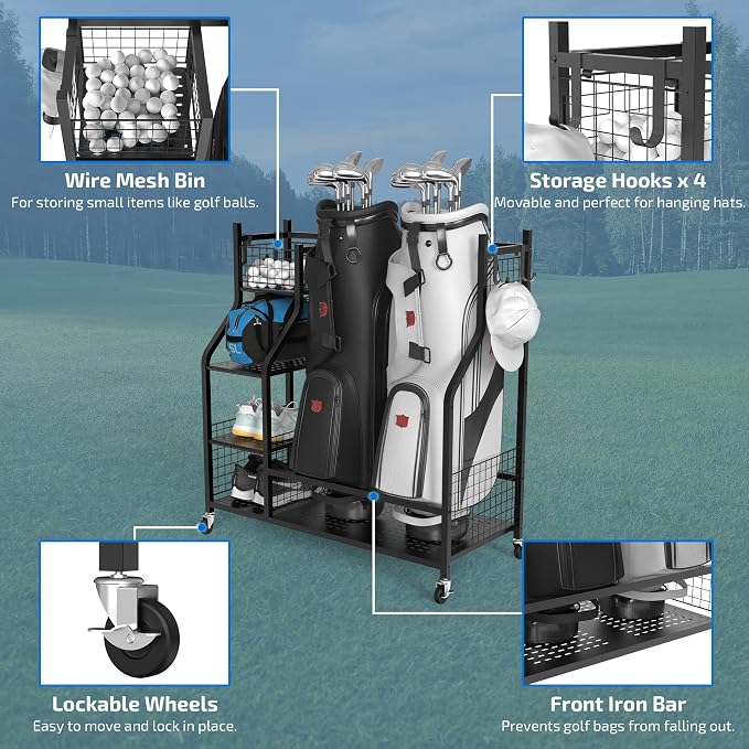 PLKOW Golf Bag Storage Garage Organizer, Extra Large Size Golf Bag Storage - Image 3