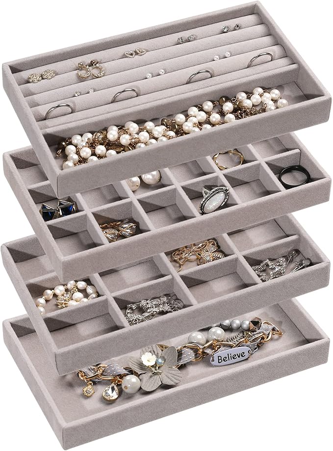 Frebeauty Jewelry Organizer Tray, Stackable Velvet Jewelry Trays, Drawer by Frebeauty