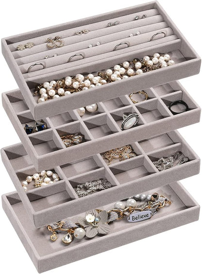 Frebeauty Jewelry Organizer Tray, Stackable Velvet Jewelry Trays, Drawer by Frebeauty