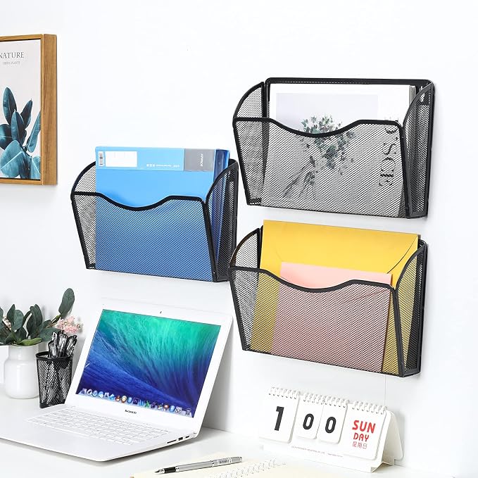 6 Pockets Wall File Organizer Metal Mesh Hanging Document Paper Holder Wall - Image 3