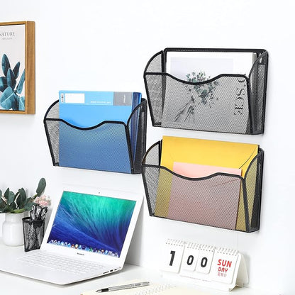 6 Pockets Wall File Organizer Metal Mesh Hanging Document Paper Holder Wall - Image 3