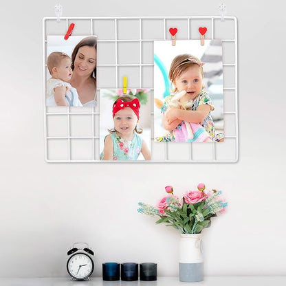 ODOXIA Picture Frame, 15.75x11.81in White Metal & Wood Grid Panel, Wall Mount by Odoxia