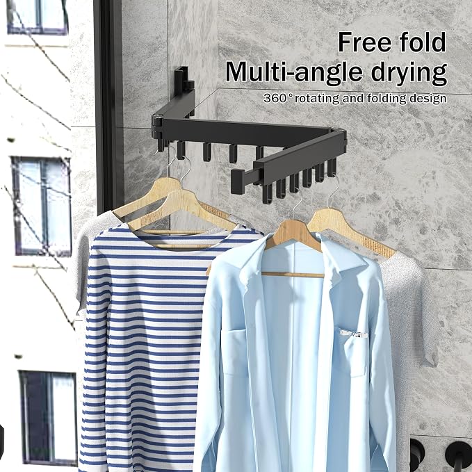 Space Saver Clothes Drying Rack, Wall Mounted, Retractable, Collapsible - Image 7