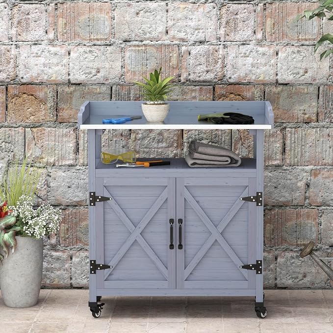 Outsunny Outdoor Wooden Potting Bench Table, Garden Workstation - Image 7