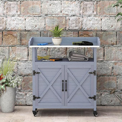 Outsunny Outdoor Wooden Potting Bench Table, Garden Workstation - Image 7