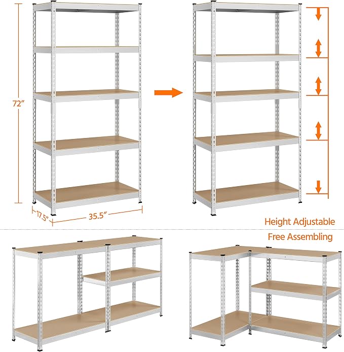 Topeakmart 5-Tier Utility Shelves, Metal Storage Shelves Garage Shelving Unit - Image 3