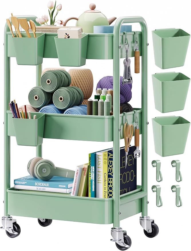 3 Tier Rolling Storage Cart Metal by Aofure