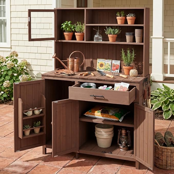 Potting Bench with Hutch, Large Countertop, Patio Kitchen Island with by THINK30