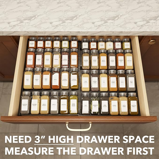 SpaceAid Bamboo Black Spice Drawer Organizer, Expandable 4 Tier Spices Rack - Image 4