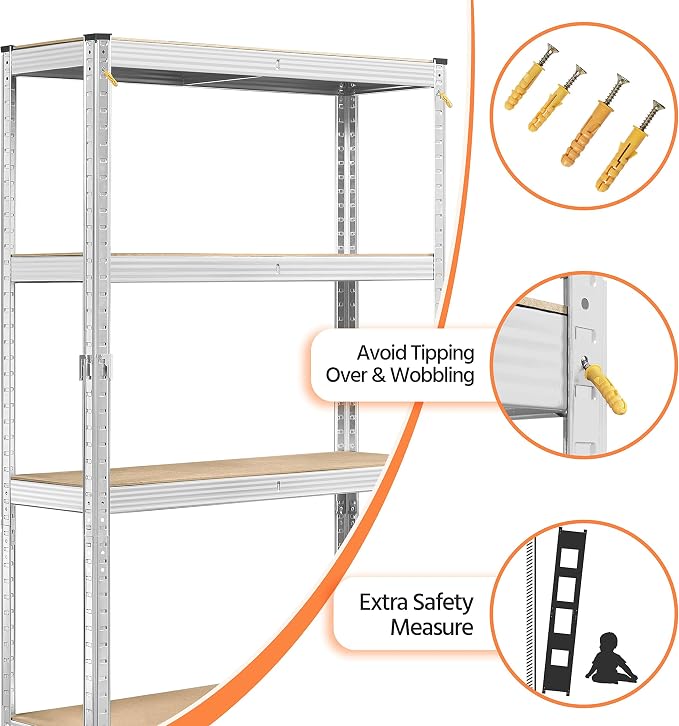 Yaheetech 5-Tier Heavy Duty Storage Shelves 35.5" W x 12" D x 71" H Silver | - Image 7