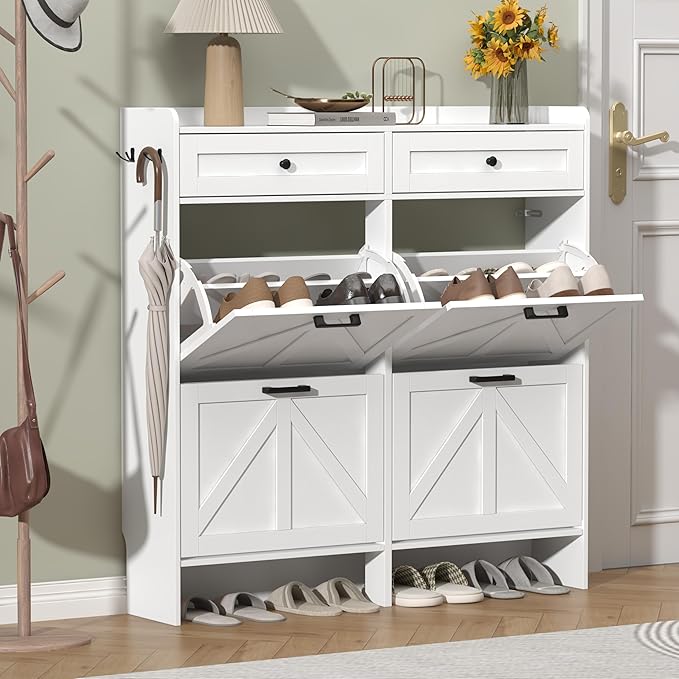 Thacuok Shoe Cabinet with 4 Flip Drawers & 2 Storage Drawers, Rustic Farmhouse by Thacuok