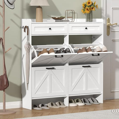 Thacuok Shoe Cabinet with 4 Flip Drawers & 2 Storage Drawers, Rustic Farmhouse by Thacuok