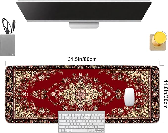 Red Vintage Persian Rug Mouse Pad – Large Extended Desk Mat 31.5 x 11.8 in– - Image 8