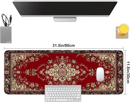 Red Vintage Persian Rug Mouse Pad – Large Extended Desk Mat 31.5 x 11.8 in– - Image 8