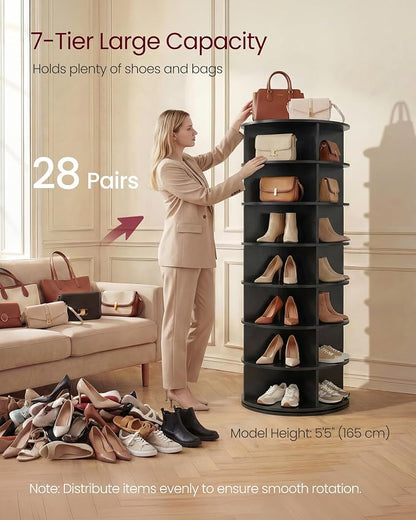 VASAGLE 7-Tier Rotating Shoe Rack Tower, Free Standing 360 Degree Spinning Shoe - Image 4