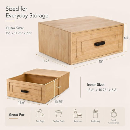 Kingrol Bamboo Storage Drawer, Stackable Single Drawer Organizer - Image 2