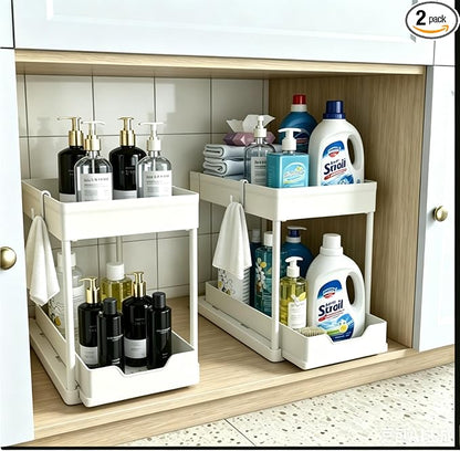 DEKAVA Cabinet, 2 Pack Under Sink Organizer, 2 Tier Sliding Bathroom Kitchen by DEKAVA