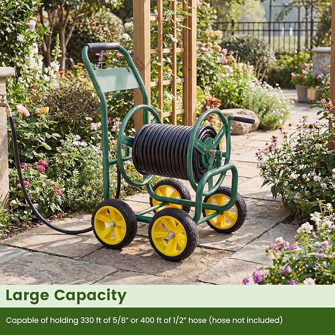 Goplus Garden Hose Reel Cart, 330ft 5/8" or 400ft 1/2" Large Capacity, - Image 2