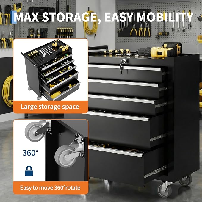 Rolling Tool Chest with Wheels, 5 Drawer Tool Storage Cabinet, Portable Toolbox - Image 8
