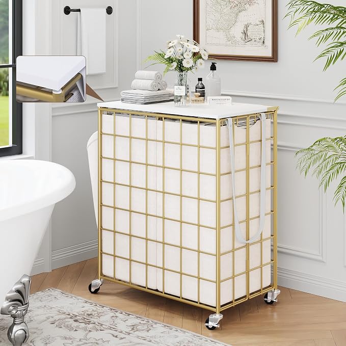Laundry Basket with Wheels, Heavy Duty Laundry Sorter 2 Sections, 120L Large - Image 7